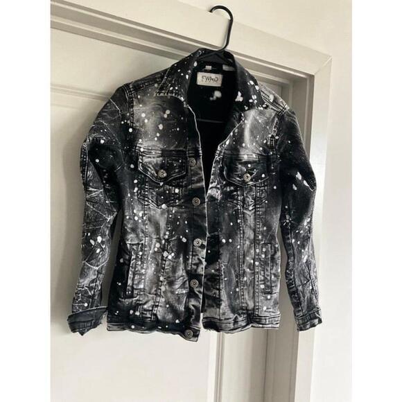 Girl’s Splattered Denim Jean Jacket Size 14-16 - Picture 1 of 12